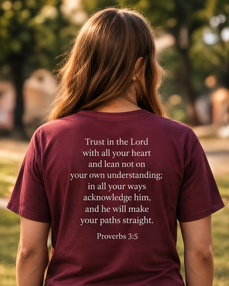 Customer wearing a Mirror Scripture tee